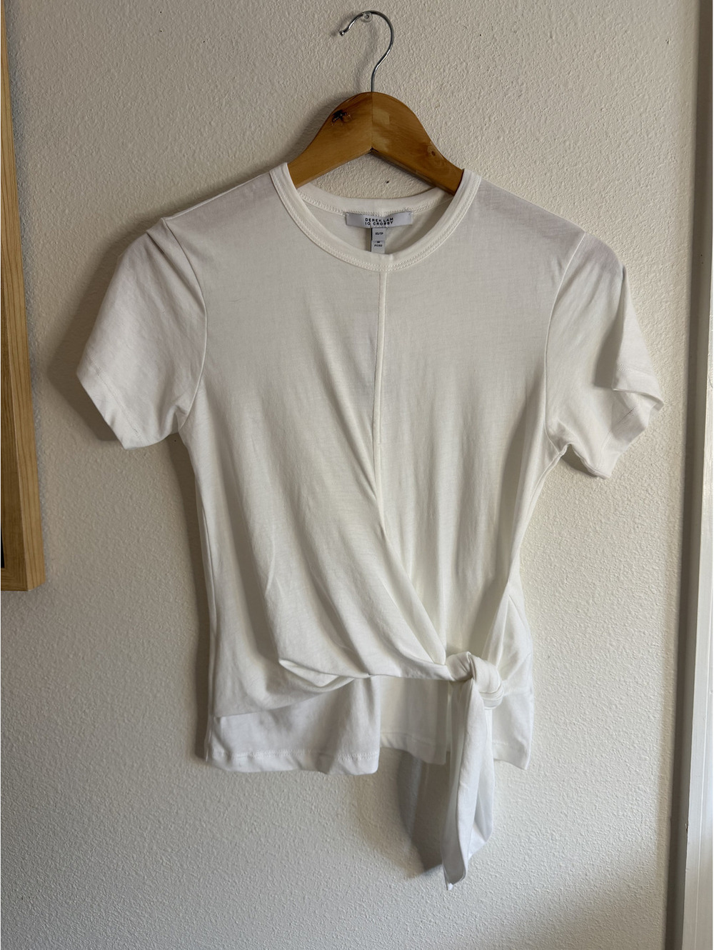 Derek Lam 10 Crosby XS White Tie Front Draped Short Sleeve T-Shirt Designer Tee